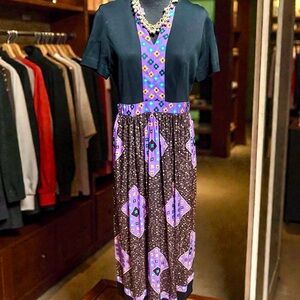 Chic vintage Black and Purple Geometric boho maxi dress